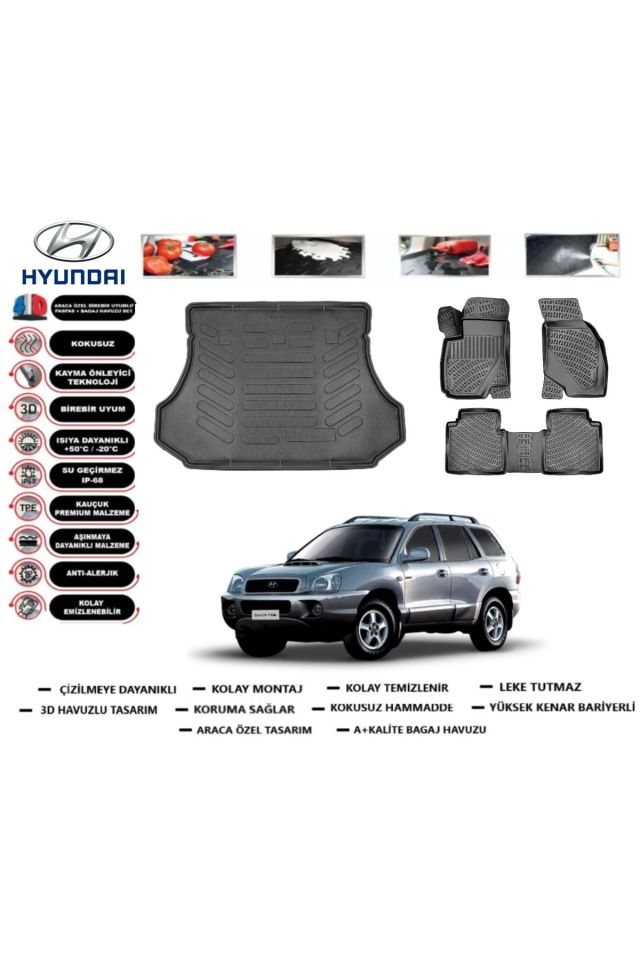 Hyundai Santafe 2004 Model Bagaj Havuzu Araca Özel Paspas Takımı Prrox