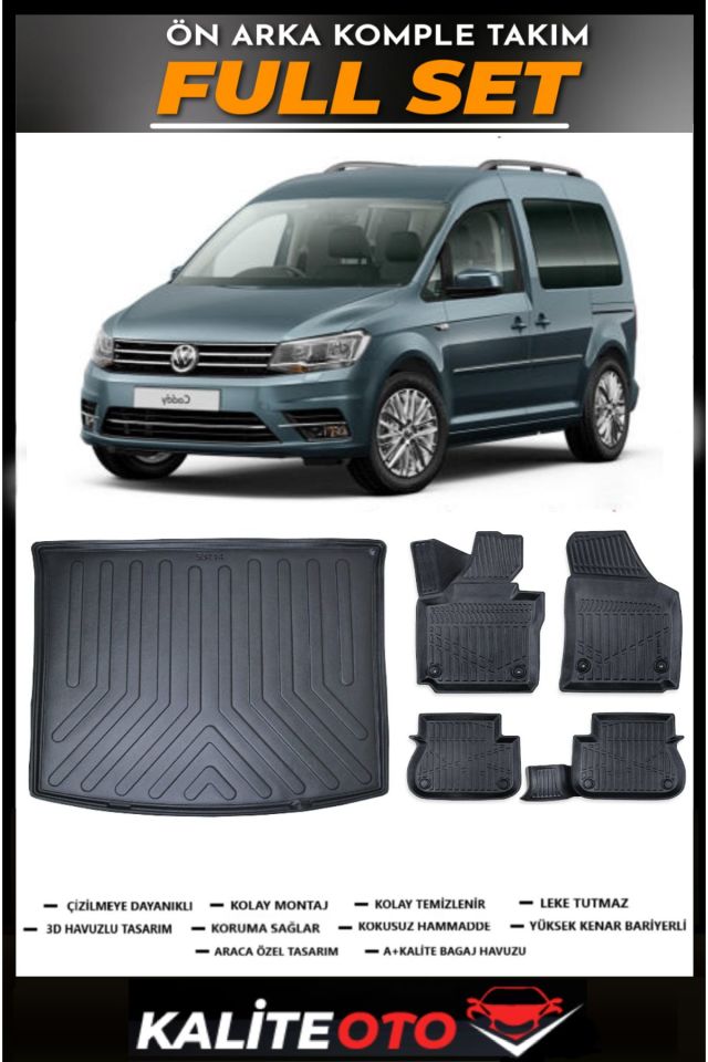 Volkswagen Caddy Bagaj Havuzu+4.5D Havuzlu Paspas Seti 2018 Model