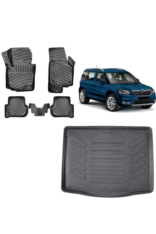 Skoda Yeti 2010 Model 3D Bagaj Havuzu+3D Havuzlu Araca Özel Paspas Takımı