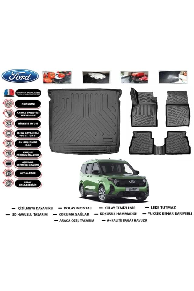 Ford Tourneo Courier 2023 Model Bagaj Havuzu Araca Özel Paspas Takımı Prrox