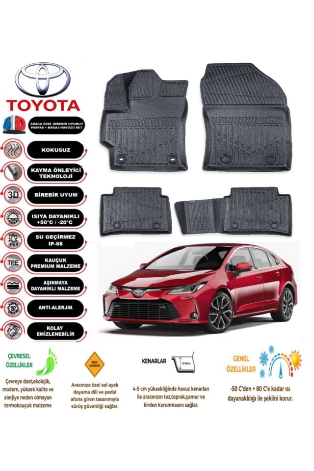 Toyota Corolla 2019 Model 4D Araca Özel Havuzlu Paspas Takımı