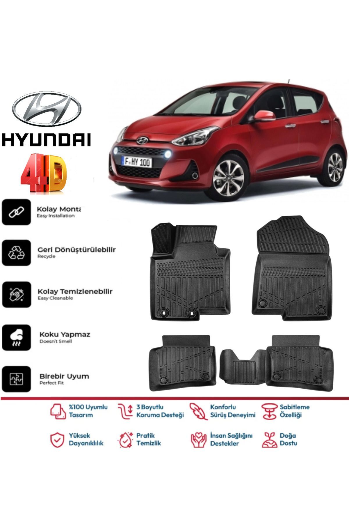 Hyundai İ10 2017 Model 4D Havuzlu Paspas