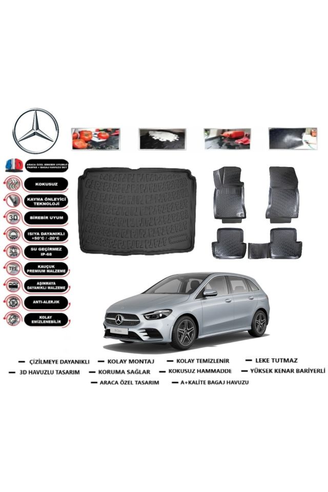 Mercedes B Serisi W247 2022 Model Alt  Bagaj Havuzu Araca Özel Paspas Takımı Prrox