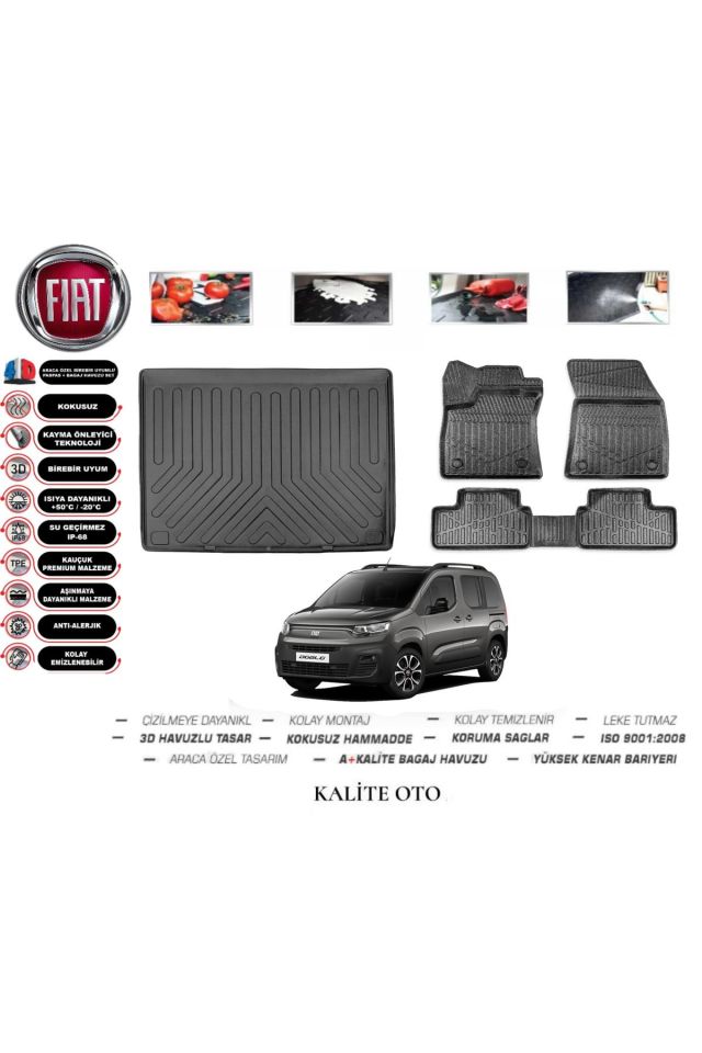 Fiat Doblo 2023 Ve Sonrası 3D Bagaj Havuzu+4D Havuzlu Paspas Seti