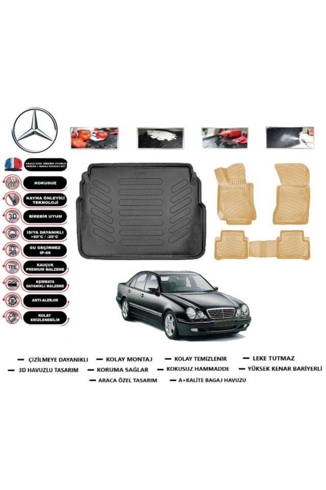Mercedes E serisi W210 1997 Model Bagaj Havuzu+Araca Özel Bej Paspas Takımı Flex