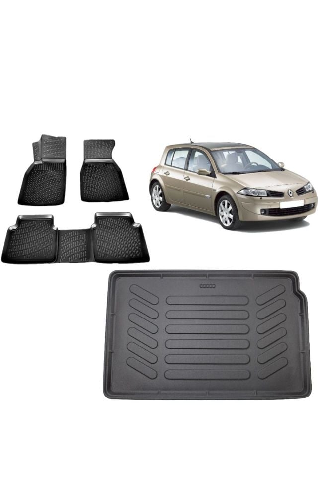 Renault Megane 2 Hatchback 2008 Model 3D Bagaj Havuzu+3D Havuzlu Araca Özel Paspas Takımı