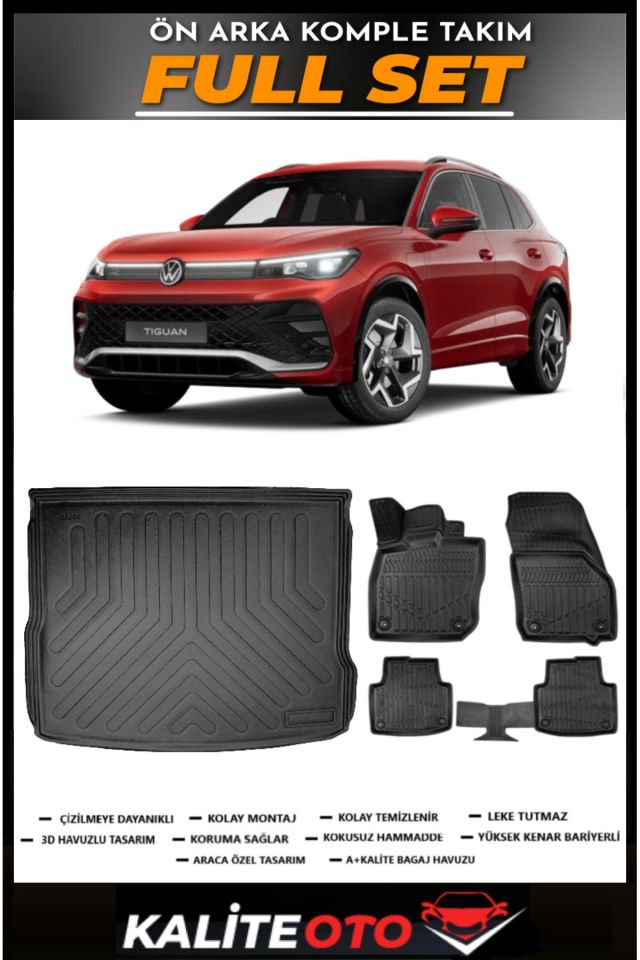 Volkswagen Tiguan Üst Bagaj Havuzu+4.5D Havuzlu Paspas Seti 2024 Model