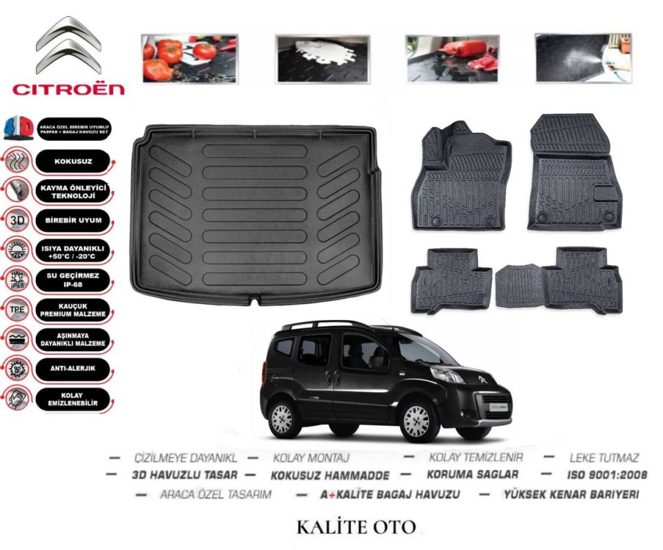 Citroen Nemo Combi 2007 Ve Sonrası 3D Bagaj Havuzu+4D Havuzlu Paspas Seti
