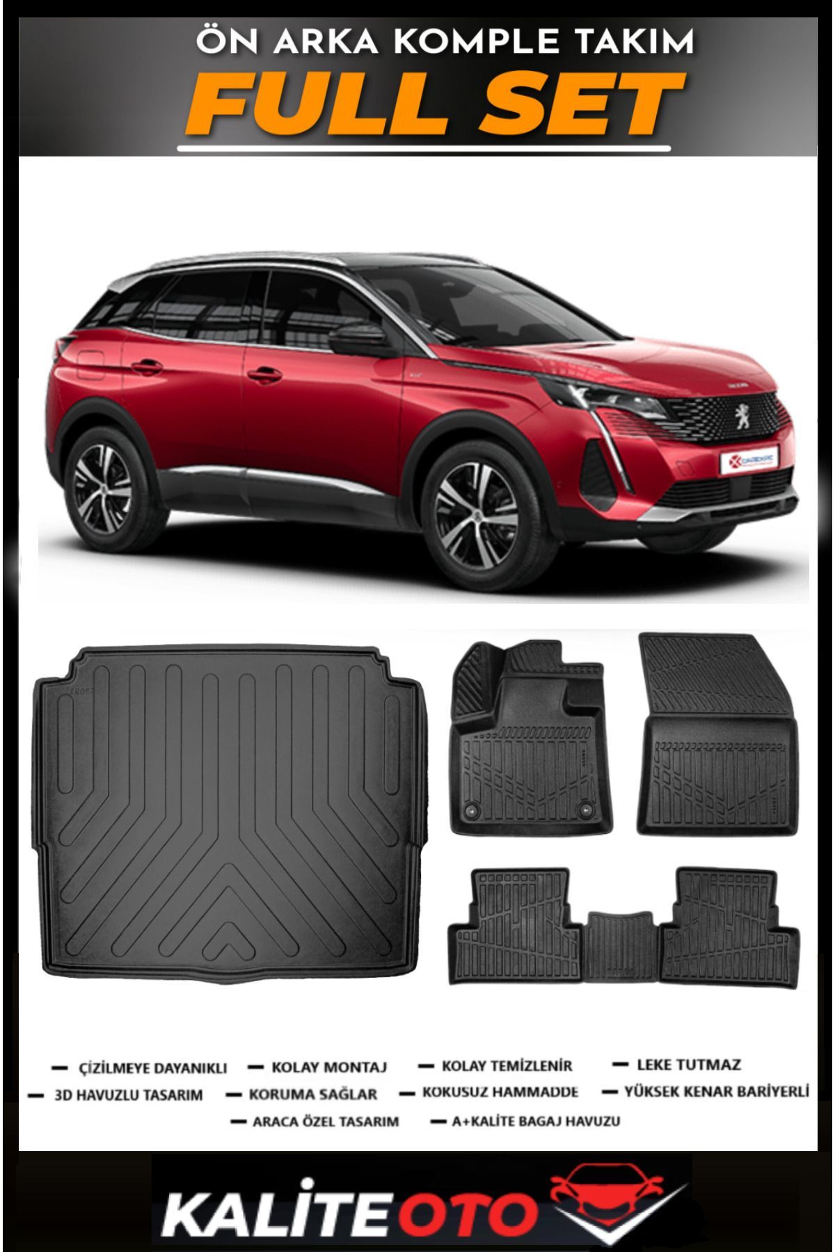 Peugeot 3008 Alt Bagaj Havuzu+4.5D Havuzlu Paspas Seti 2017 Model