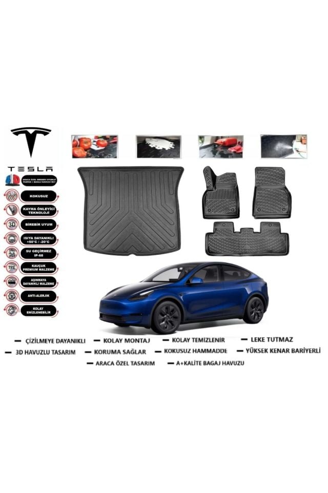 Tesla Model Y 2023 Model Bagaj Havuzu Araca Özel Paspas Takımı Prrox