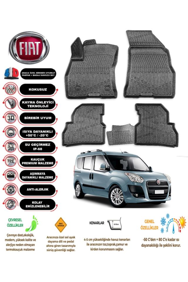 Fiat Doblo 2021 Model 4D Araca Özel Havuzlu Paspas Takımı