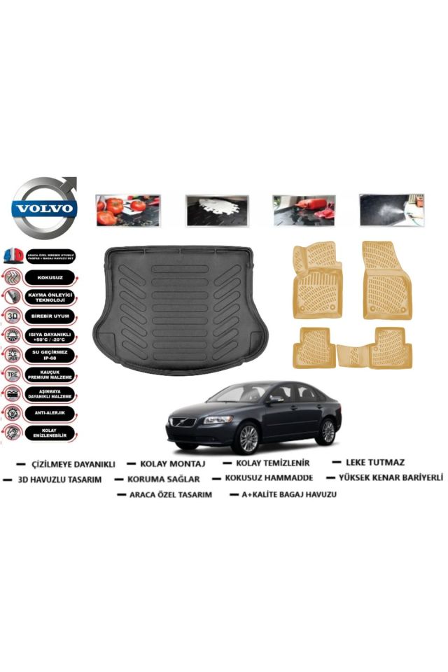 Volvo S40 2007 Model Bagaj Havuzu(paspası)+Araca Özel Bej Paspas Takımı Flex