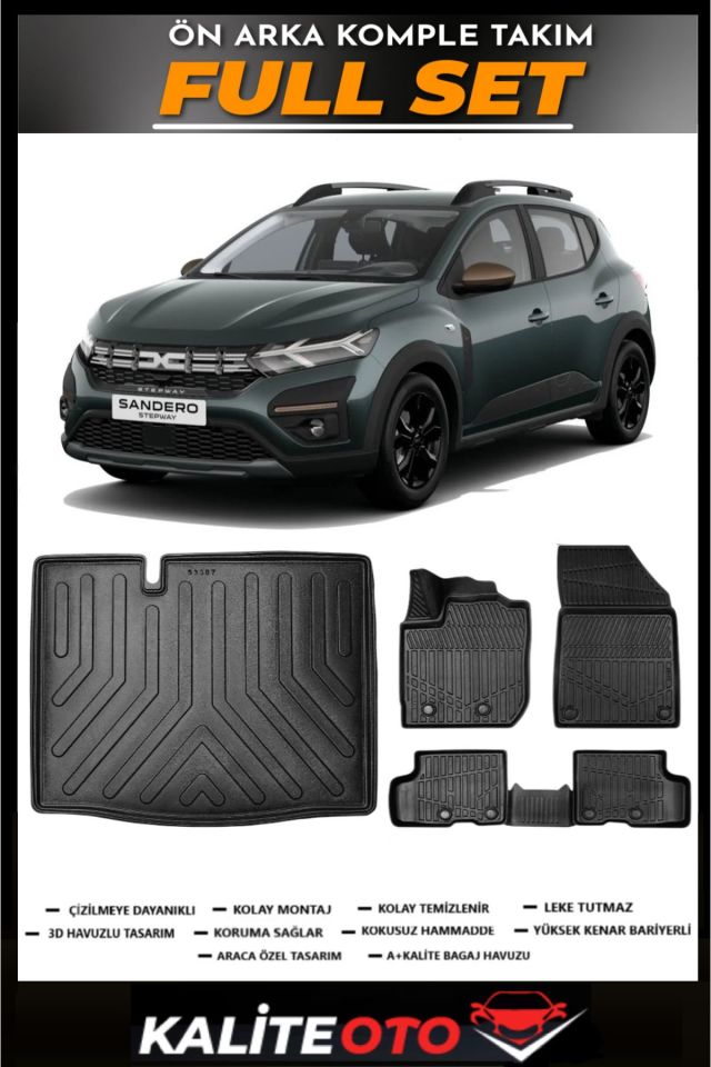 Dacia Sandero Bagaj Havuzu+4.5D Havuzlu Paspas Seti 2022 Model