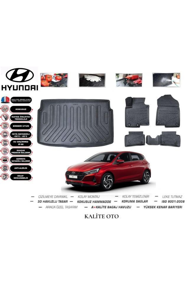 Hyundai i20 2020 Ve Sonrası 3D Bagaj Havuzu+4D Havuzlu Paspas Setiii