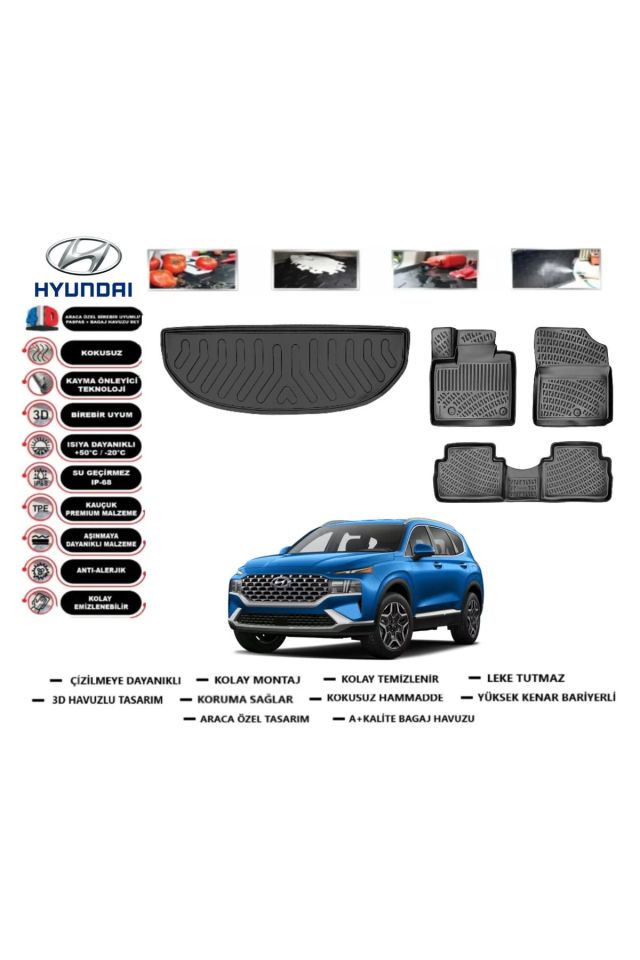 Hyundai Santafe Hybrid 7 Koltuklu 2023 Model Bagaj Havuzu Araca Özel Paspas Takımı Prrox
