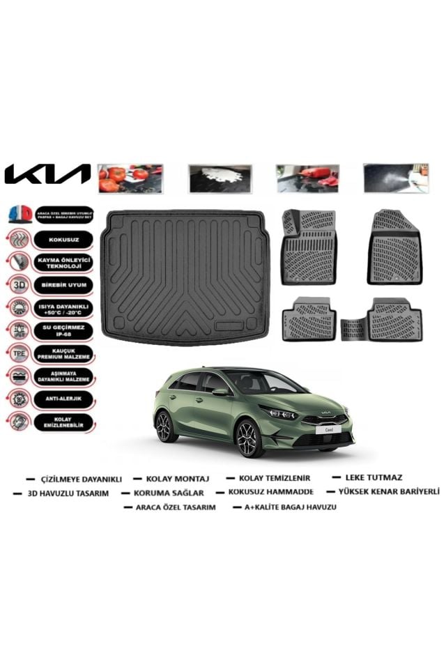 Kia Ceed HB Yeni Logo 2024 Model Alt Bagaj Havuzu Araca Özel Paspas Takımı Prrox