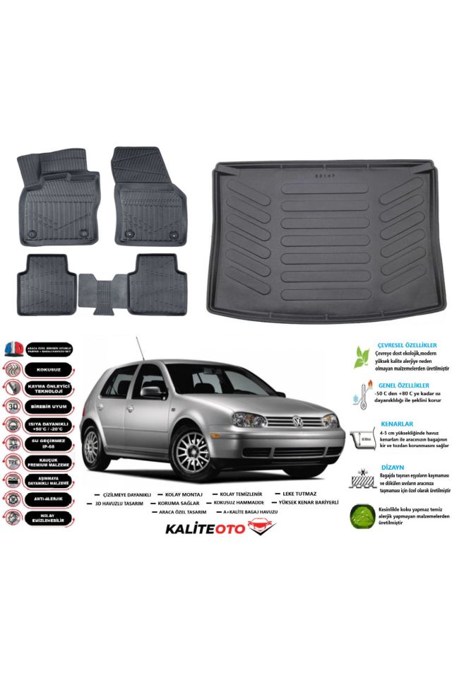 Volkswagen Golf 4 2003 Model Esnek Bagaj Havuzu Araca Özel Siyah Paspas Takımı