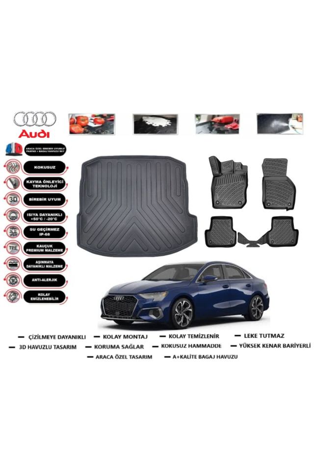 Audi A3 Sedan 2023 Model Bagaj Havuzu Araca Özel Paspas Takımı Prrox