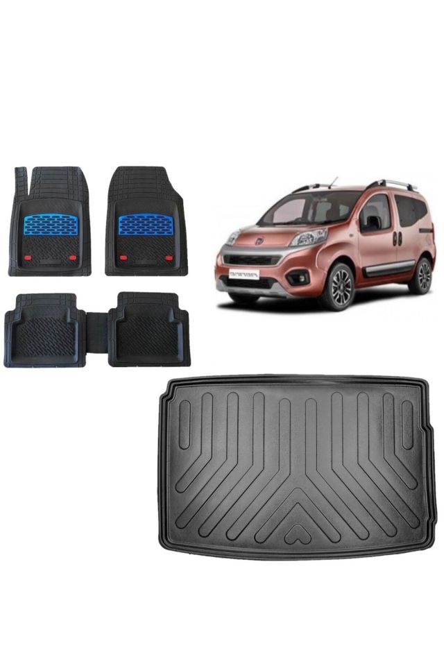 Fiat Fiorino 2013 Model Plastik Zemin 3D Bagaj Havuzu+3D Havuzlu Safir Mavi Kromlu Paspas