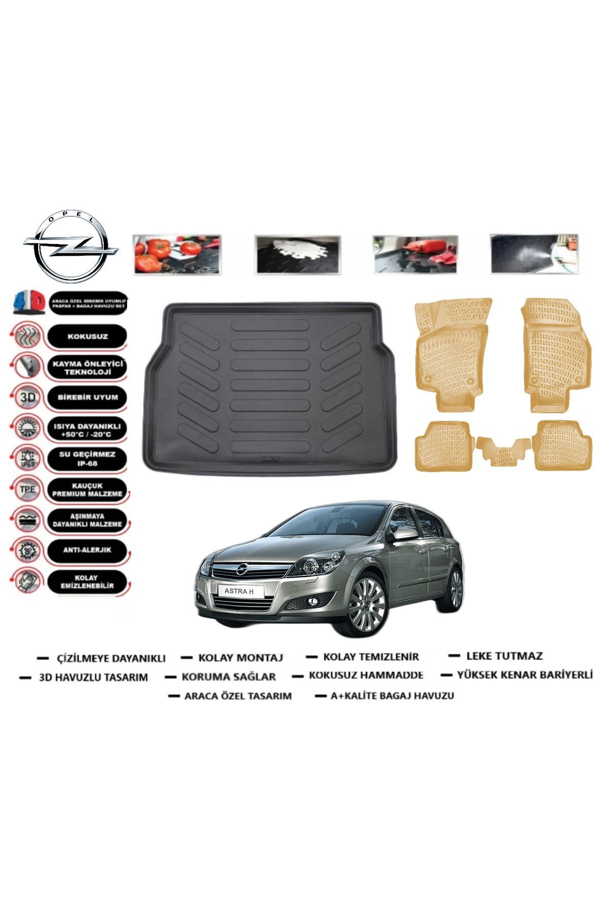 Opel Astra H HB 2011 Model Bagaj Havuzu(paspası)+Araca Özel Bej Paspas Takımı Flex