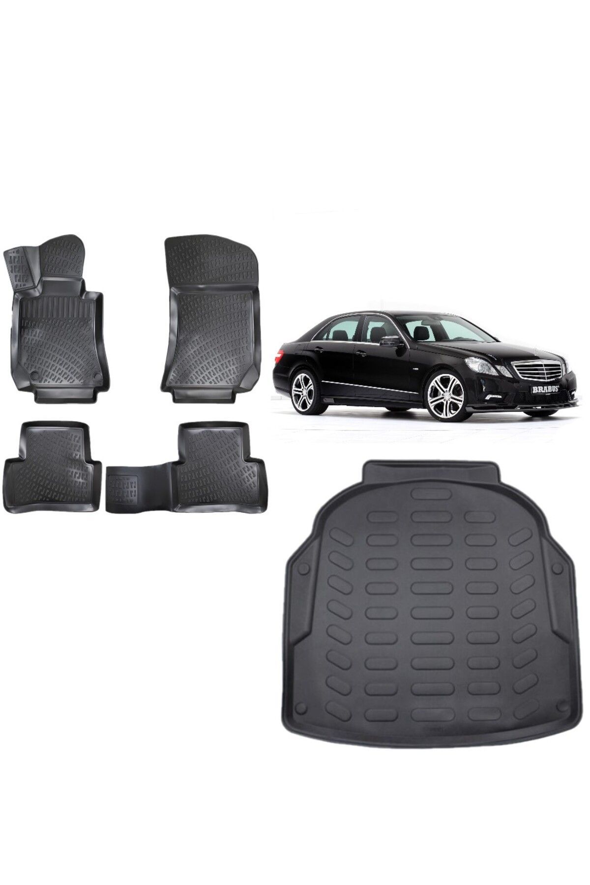 Mercedes E Serisi W212 2010 Model Plastik Setli 3D Bagaj Havuzu+3D Havuzlu Araca Özel Paspas Takımı