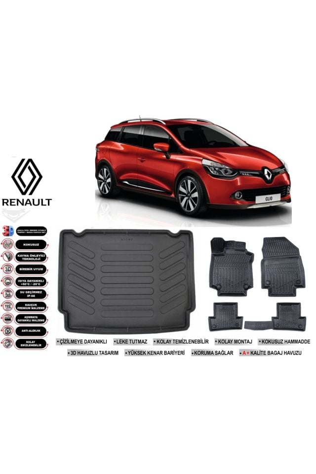 Renault Clio 4 Stw 2016 Model Bagaj Havuzu Araca Özel Siyah Havuzlu Paspas Takımı Sett