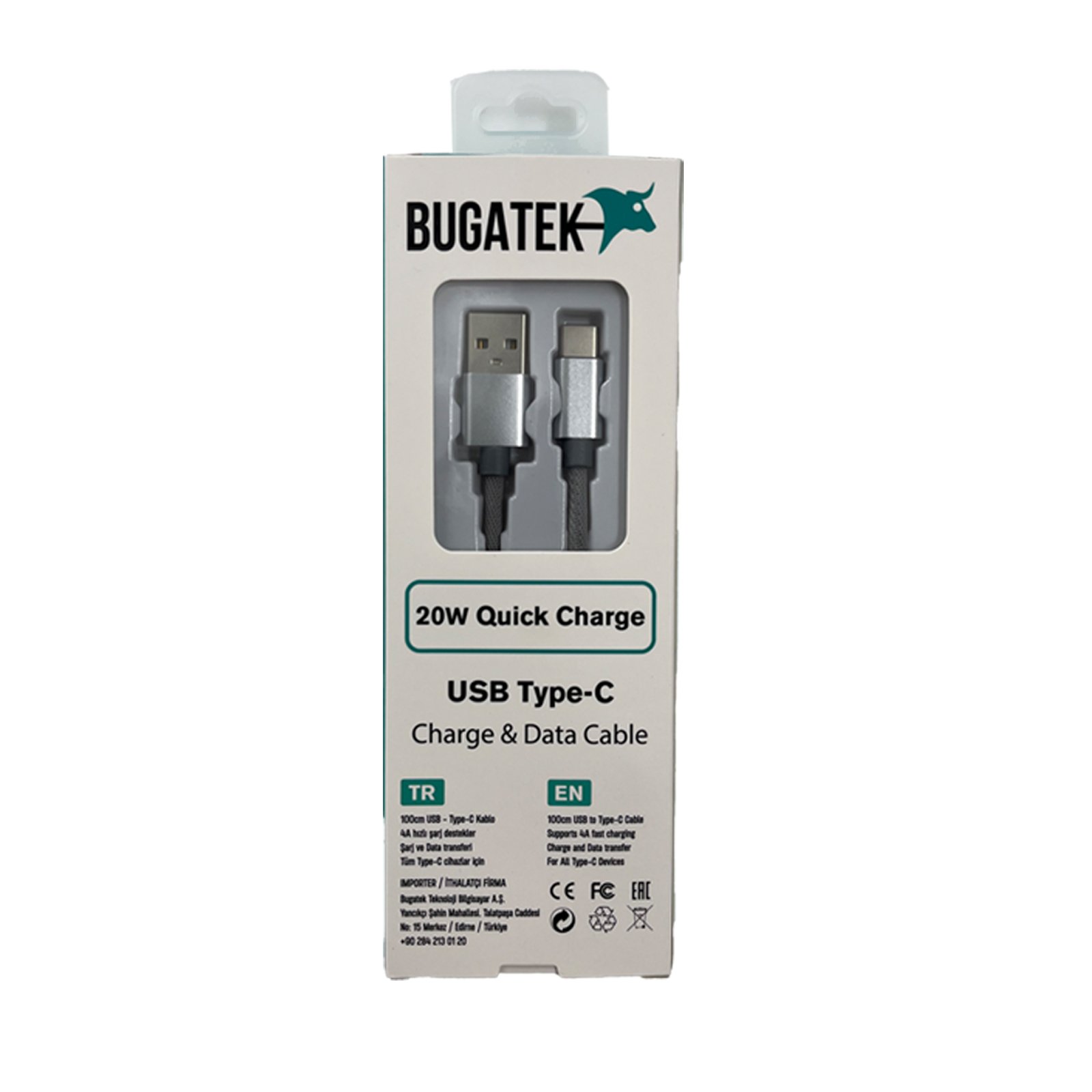 Bugatek Örgü Type-C to Type-C 100 cm Charge Data Cable