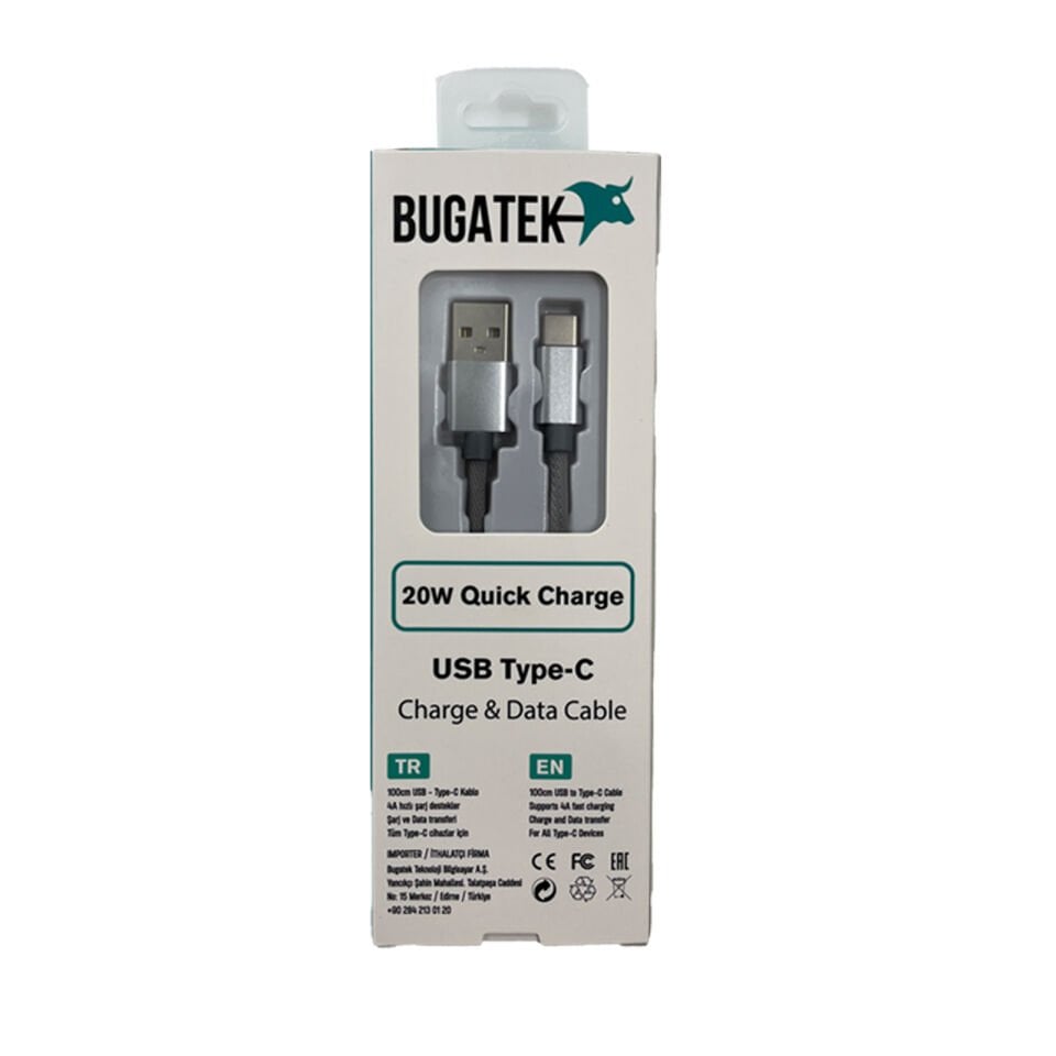 Bugatek Örgü USB to Type-C 100 cm Charge Data Cable