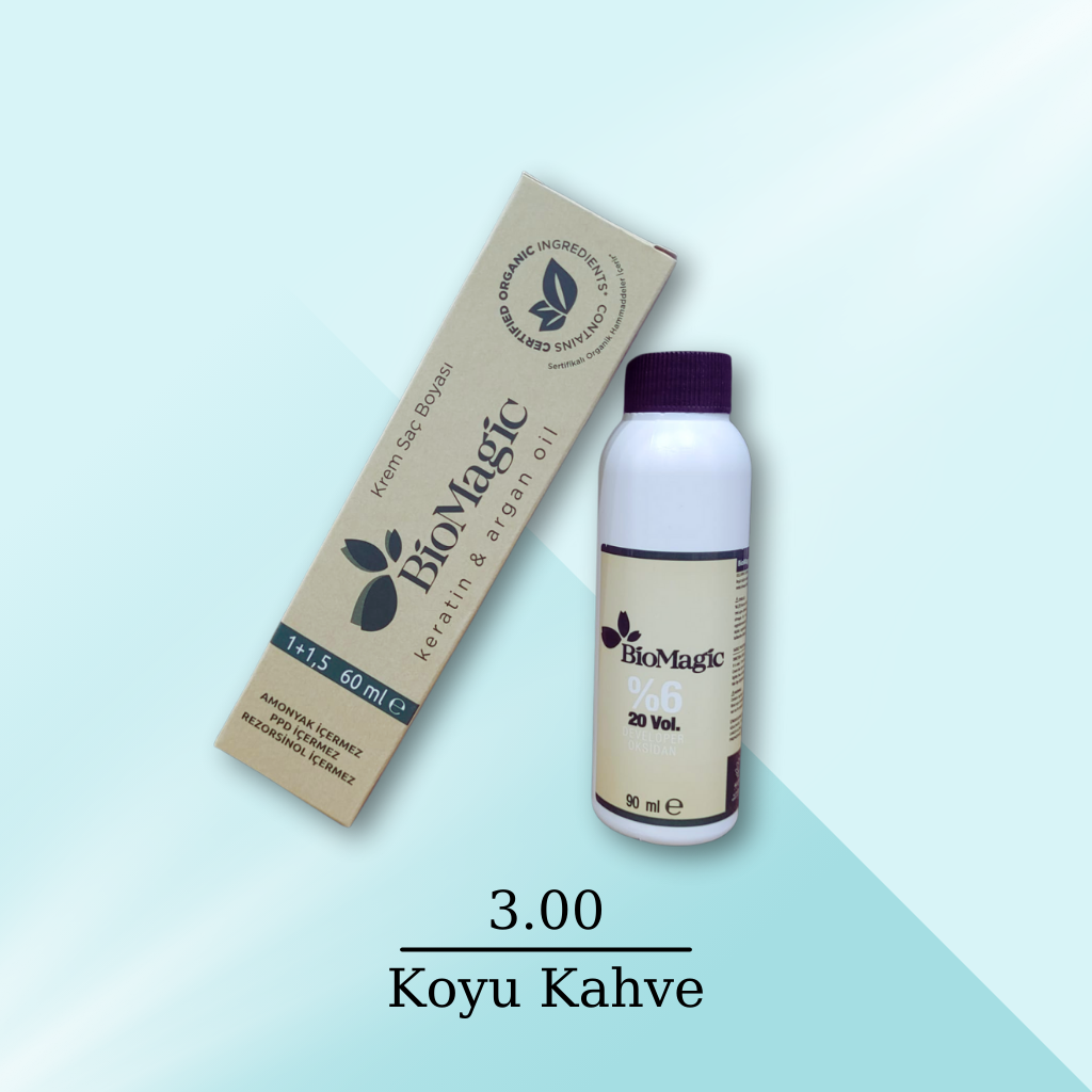 BioMagic Krem Saç Boyası 60ml 3.00 Koyu Kahve &  20 Vol. Oksidan 90ml