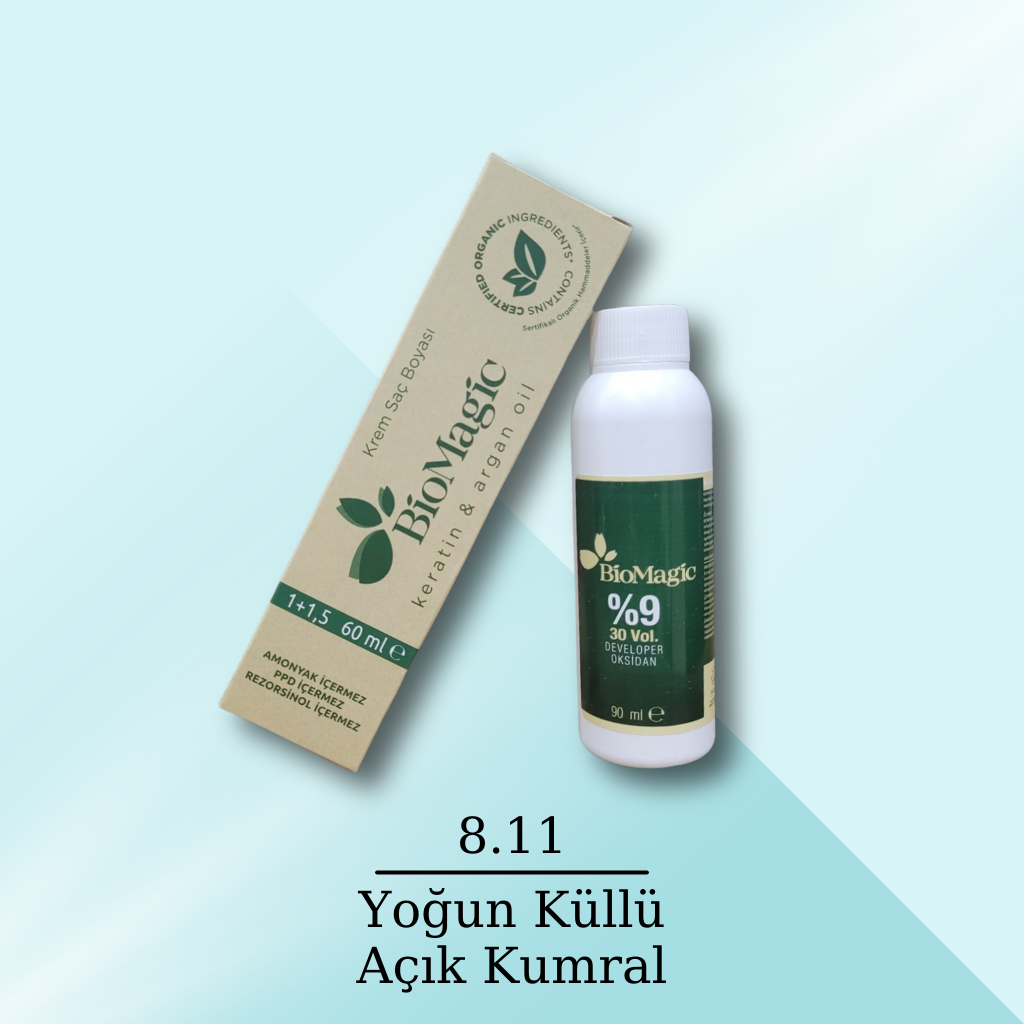 BioMagic Krem Saç Boyası 60ml 8.11 Yoğun Küllü Açık Kumral &  30 Vol. Oksidan 90ml