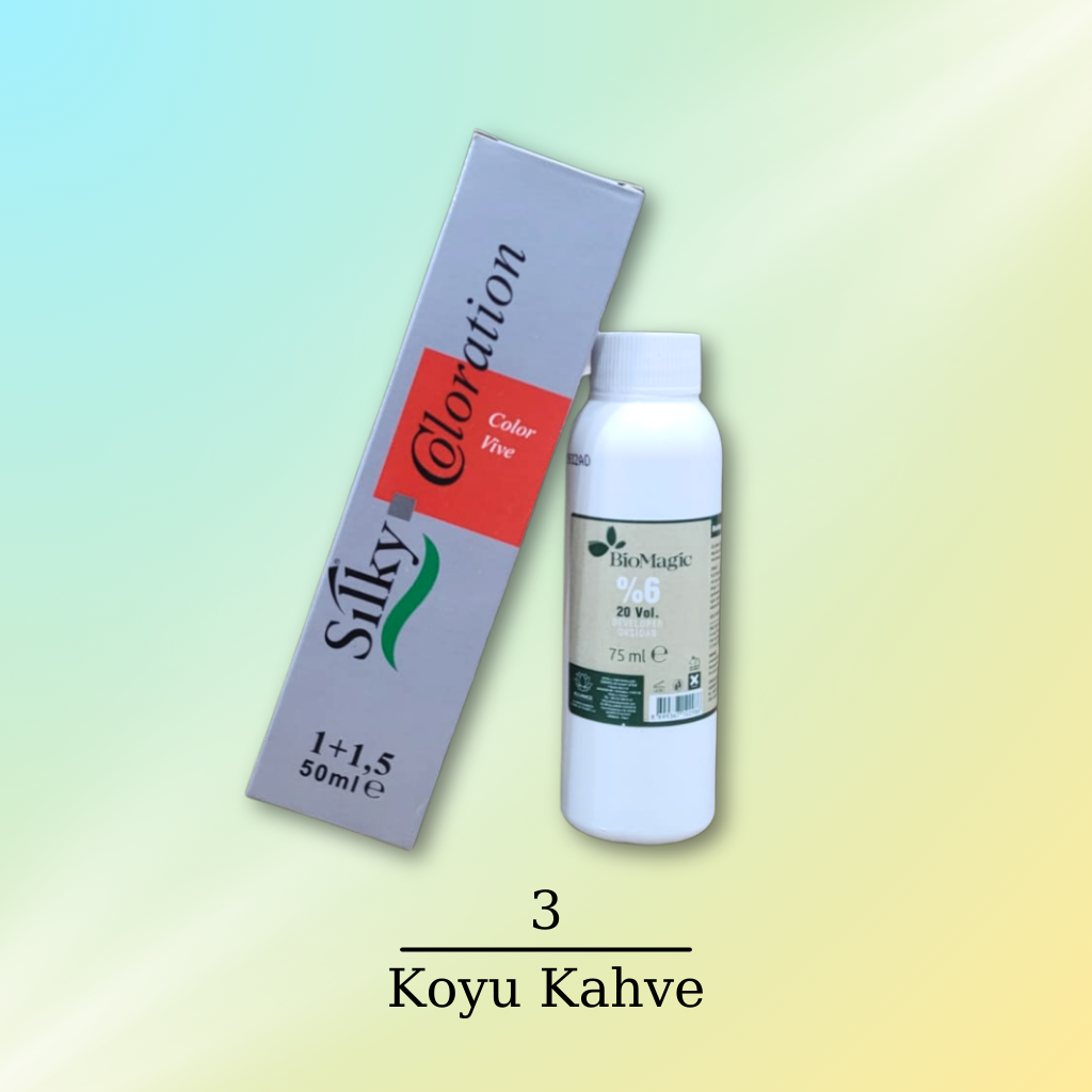 Silky Coloration Saç Boyası 50ml 3 Koyu Kahve & 20 Vol. Oksidan 75ml