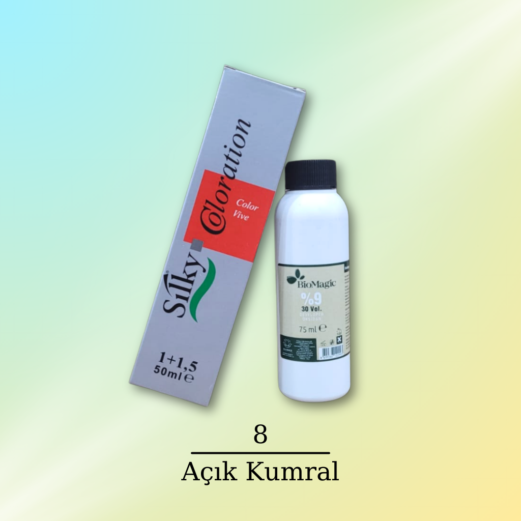 Silky Coloration Saç Boyası 50ml 8 Açık Kumral & 30 Vol. Oksidan 75ml