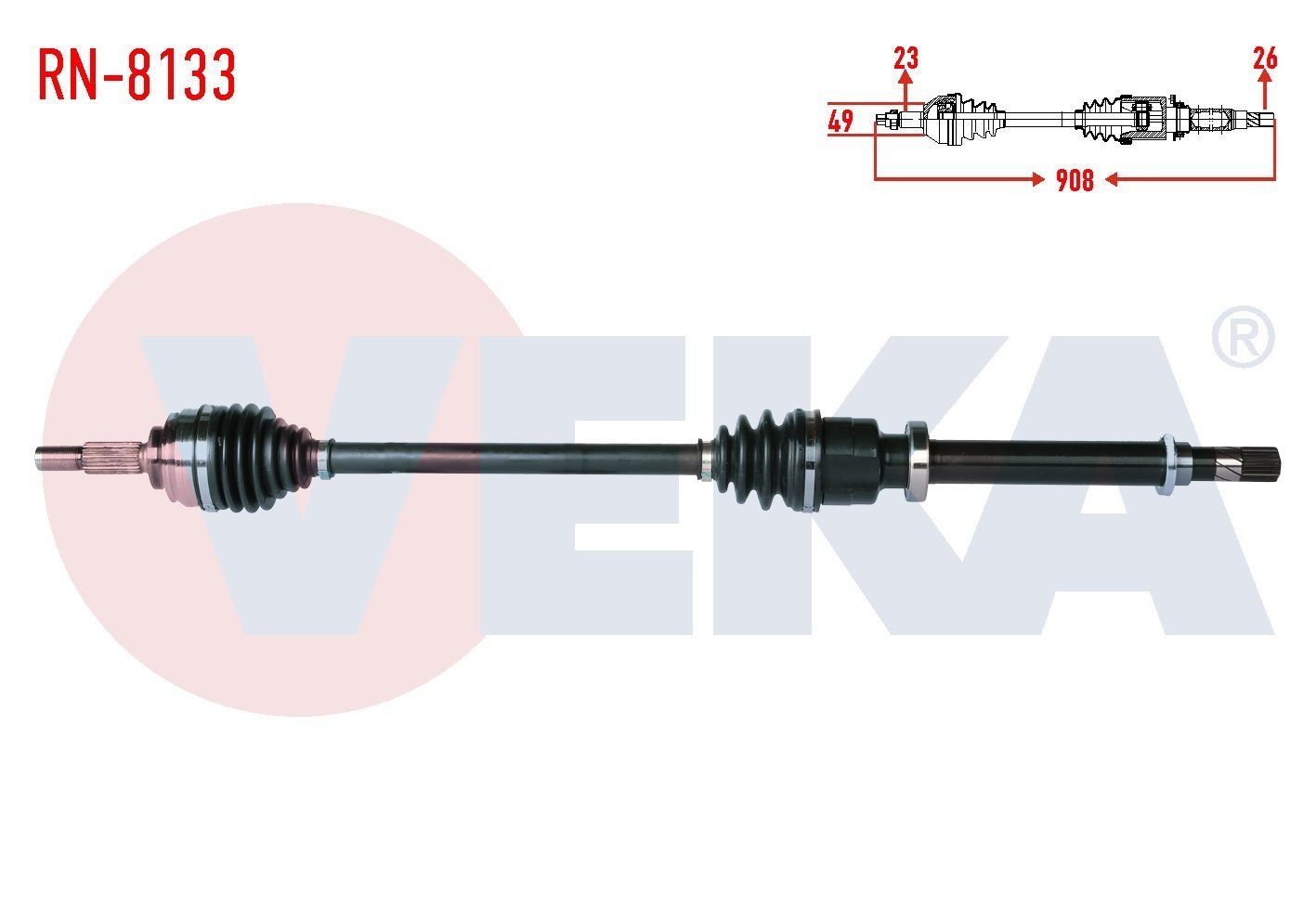 KOMPLE AKS SAG ON RENAULT CLIO IV 1.2 16v UZUNLUK 908mm 2012- RN-8133