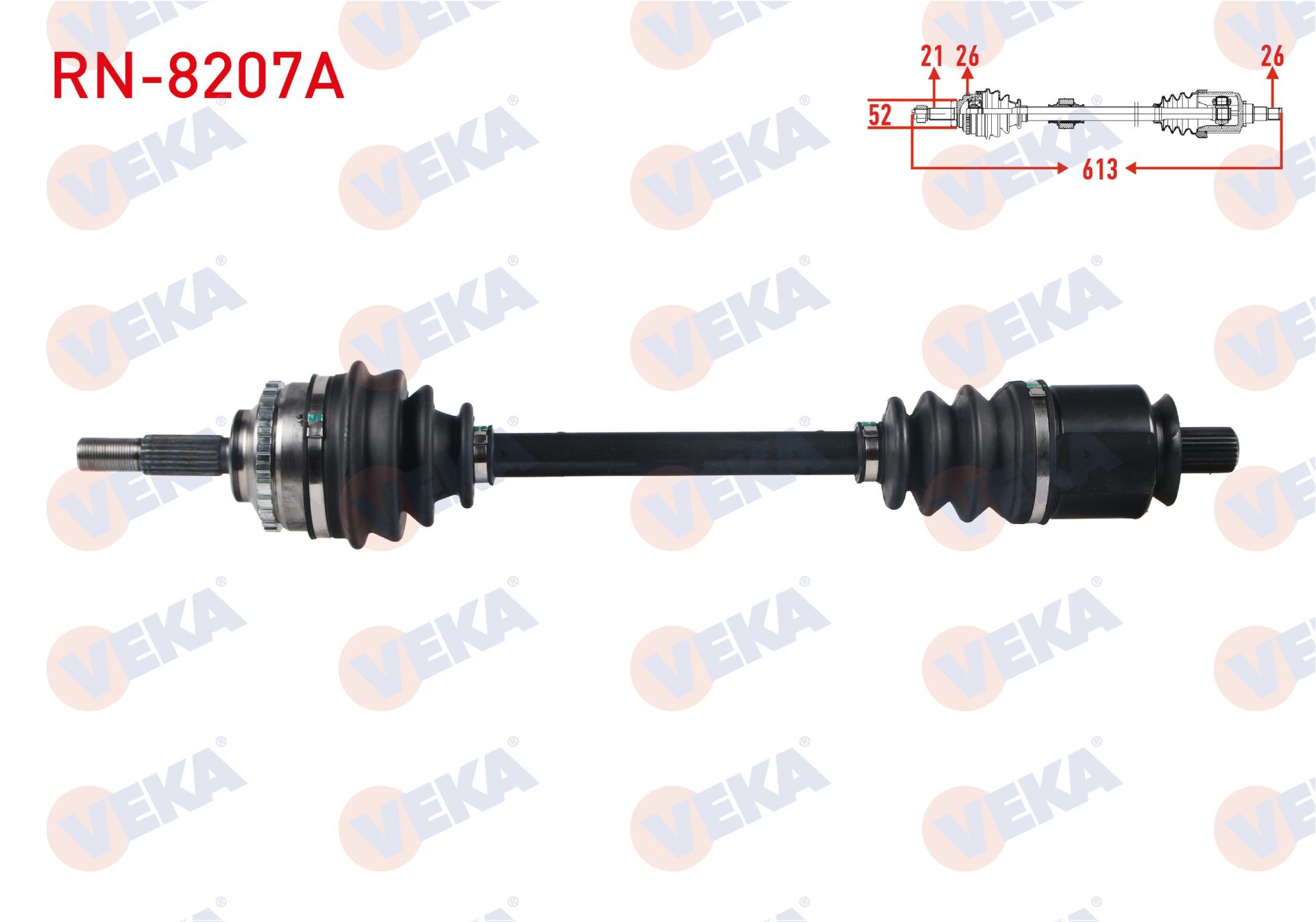 KOMPLE AKS SOL ON RENAULT CLIO II (BB0/1/2,CB0/1/2) 1.4i 16v A-T ABSLI 26 DIS UZUNLUK 613 mm 1998-2005 RN-8207A