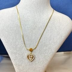 Kadın Zirkon Taşlı Gold Kalp Desenli Kolye