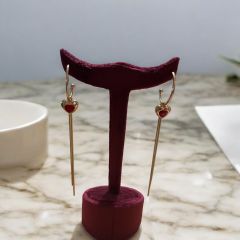 Çelik Kırmızı Kalpli Gold Sallantılı Küpe