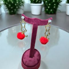 Çelik Gold Kırmızı Ponponlu Kedi küpe