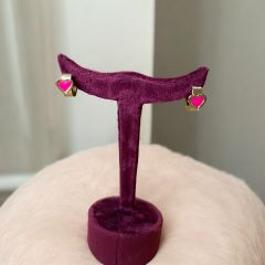 Çelik Pembe kalp pandora küpe