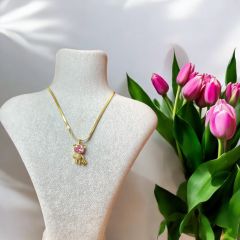 Çelik Pembe Ayıcık Figürlü Kolye