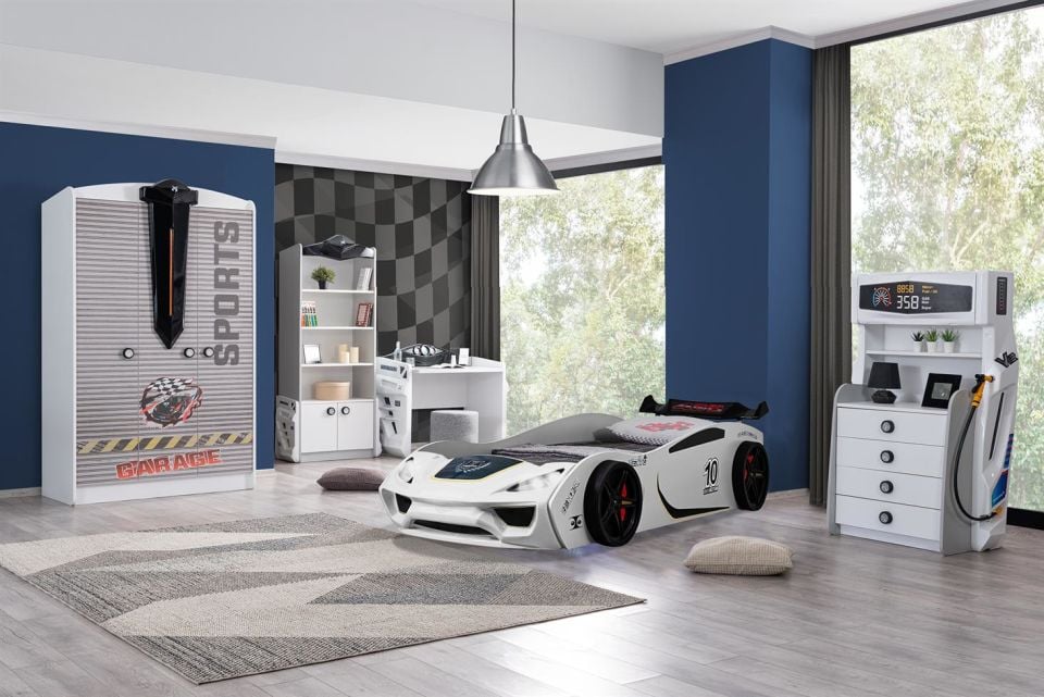 Sports Vento Arabalı Yataklı Çocuk Odası Takımı - Beyaz
