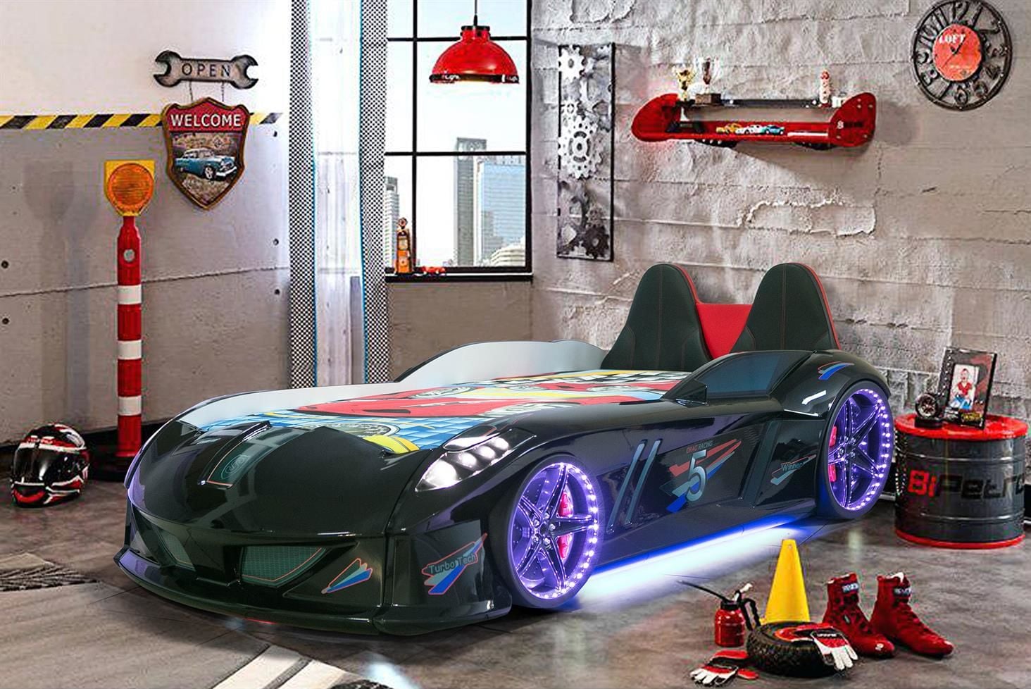 Jaguar Arabalı Yatak Koltuklu Full Ledli Kumandalı - Siyah