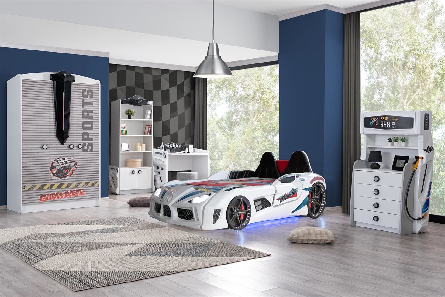Sports Audi Arabalı Yataklı Çocuk Odası Takımı - Beyaz