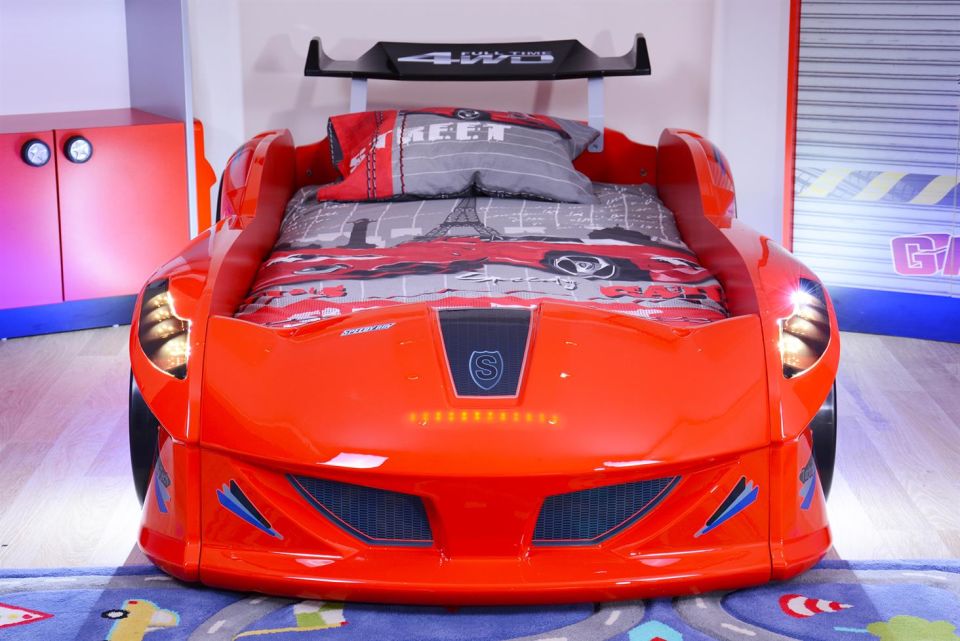 Jaguar Arabalı Yatak Rüzgarlıklı Full Ledli Kumandalı - Kırmızı