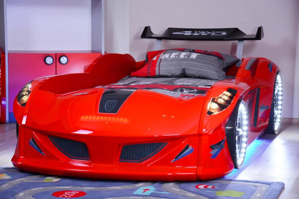 Jaguar Arabalı Yatak Rüzgarlıklı Full Ledli Kumandalı - Kırmızı