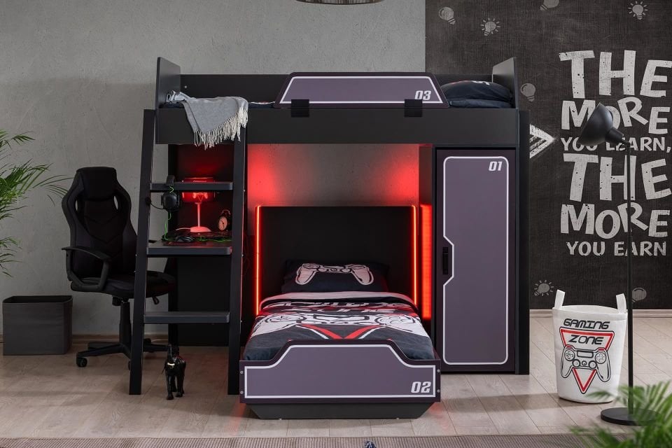 Gamer Ranza Ledli Karyola Masa Dolap Takımı