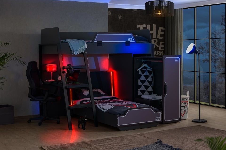 Gamer Ranza Ledli Karyola Masa Dolap Takımı