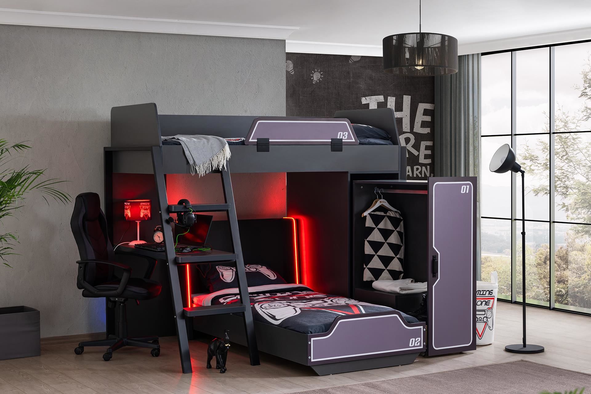 Gamer Ranza Ledli Karyola Masa Dolap Takımı