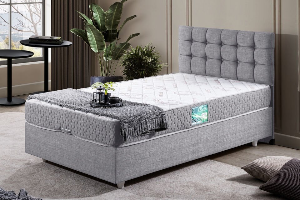Venedik Baza Başlık Comfort Yatak Seti 90 x 190 - Açık Gri