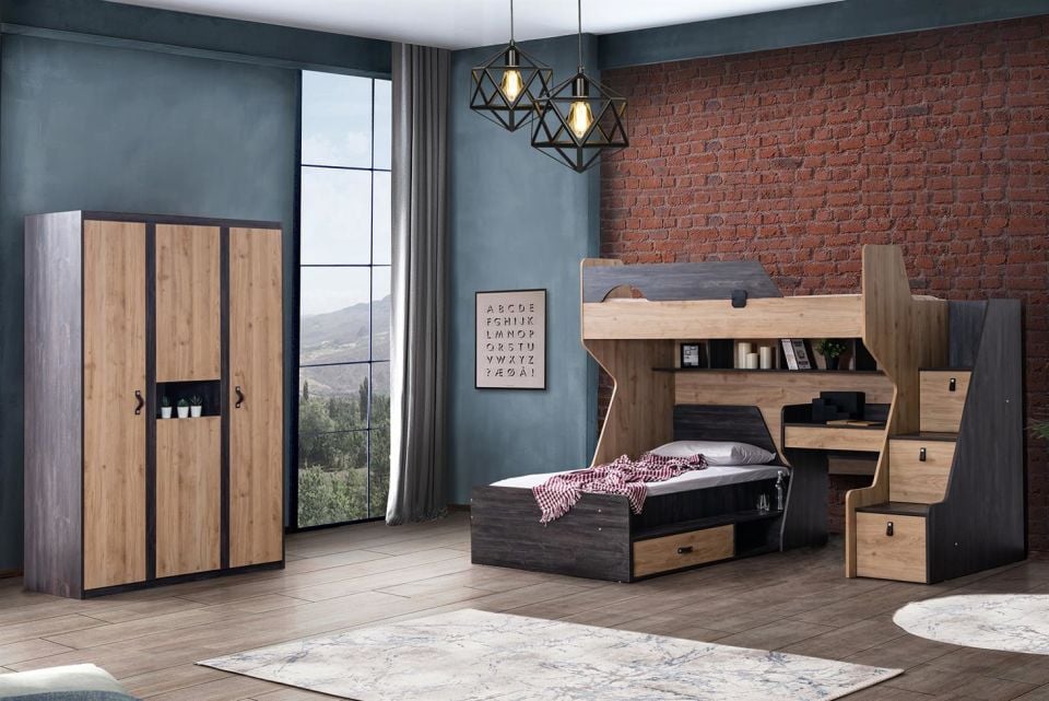 Doğa Ranza Karyola Çalışma Masası 3  Kapaklı Dolap