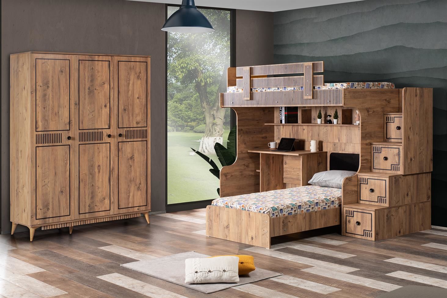 Natural Ranza Karyola Masa 3 Kapaklı Dolap